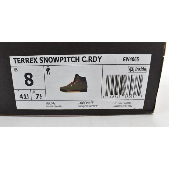 Adidas Outdoor Men Size 8 Terrex Snowpitch COLD.RDY Insulated Green Hiking Boots main image 4